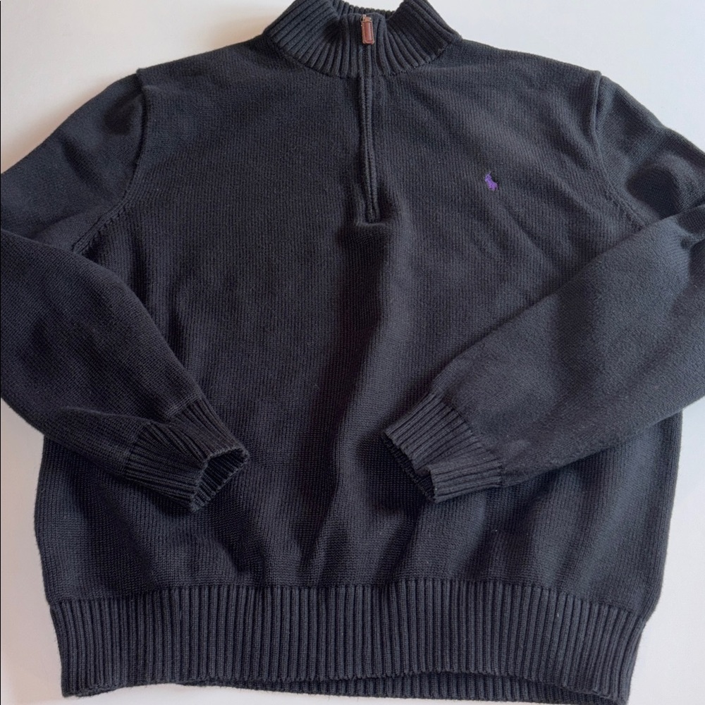 Polo Half-Zip Sweater Size XXL POLO Quarter zip Black Sweater with Purple Logo